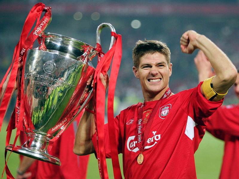 emotion, red, waist up, clothing, one person, success, smiling, 720P, happiness, arms raised, Football, human arm, front view, men, Steven gerrard, excitement