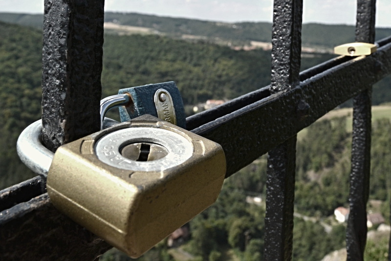 fence, padlock, security, outdoors, no people, day, selective focus, close-up, lock, bond, locks, the relationship of the, wrought iron, barrier, love