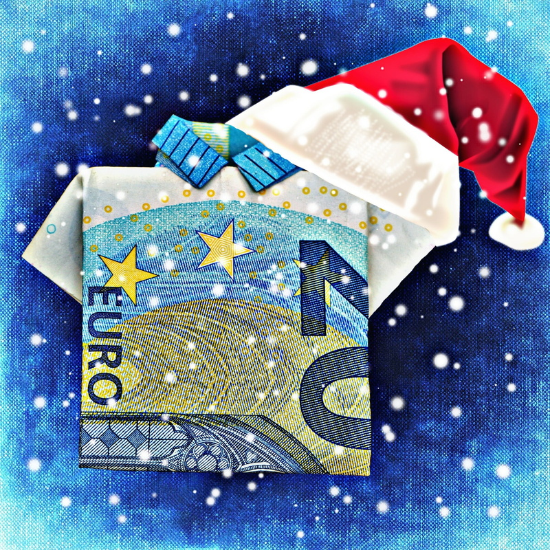 studio shot, christmas time, red, gift, high angle view, folding technique, textile, celebration, ribbon - sewing item, bank note, cash and cash equivalents