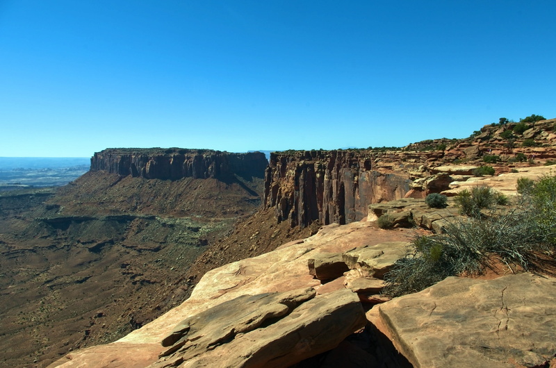 southwest, grand view point trail vista, climate, usa, 2K, stairs, eroded, formation, copy space, clear sky, nature, scenic, blue, sandstone, canyonlands