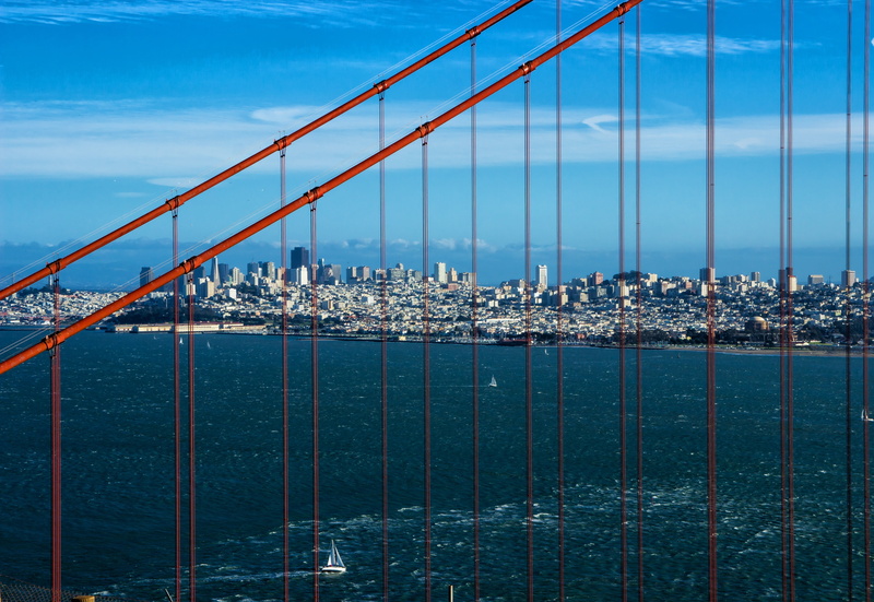 buildings, suspension bridge, 4K, bay, no people, office building exterior, day, travel destinations, nature, built structure, outdoors, golden gate, transportation