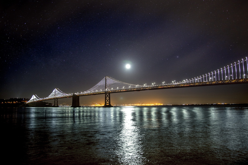 space, illuminated, nature, night, suspension, san, no people, oakland, bridge - man made structure, architecture, moon, water, long, bay, built structure