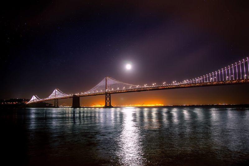 bridge - man made structure, sky, illuminated, 1080P, no people, built structure, waterfront, river, reflections, beautiful, oakland, reflection, dark