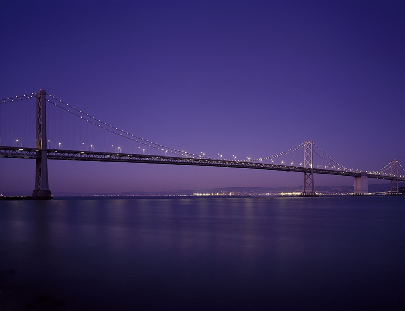 cityscape, tourism, purple, concrete, oakland, san francisco, transportation, evening, built structure, skyline, architecture, sky, outdoors, sea, suspension bridge