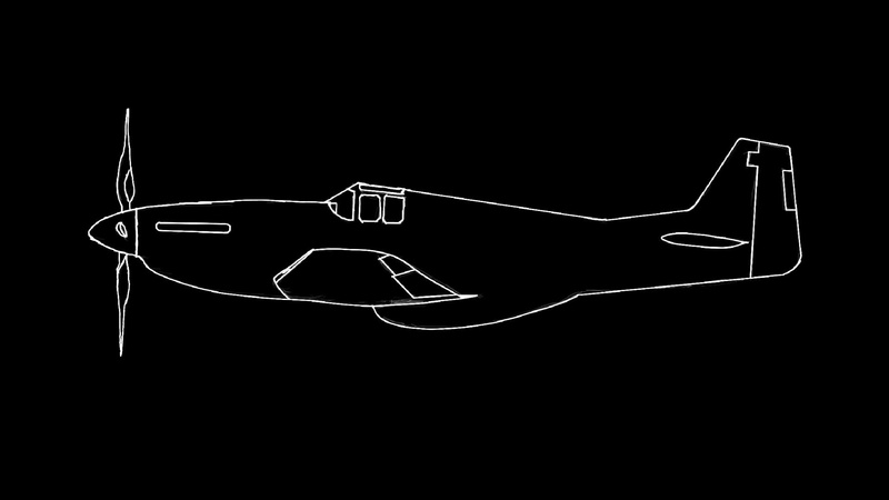 North American P, Black backgorund, 51 Mustang, 1080P, airplane, Sketches, digital art