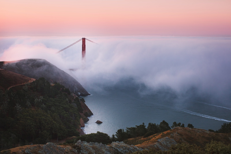covered, beauty in nature, united states, no people, cloud - sky, sky, rock, ocean, bridge, headland, water, nature, sunset, dawn, scenics - nature, coast