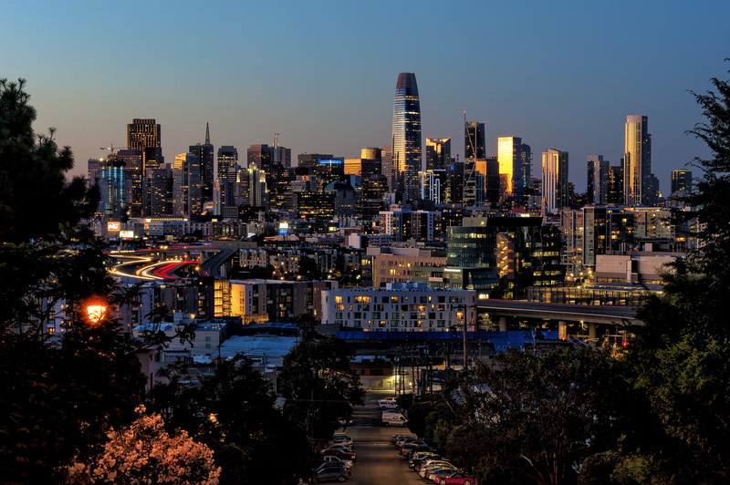 skyline, 4K, San Francisco, CA, USA, lights, the evening