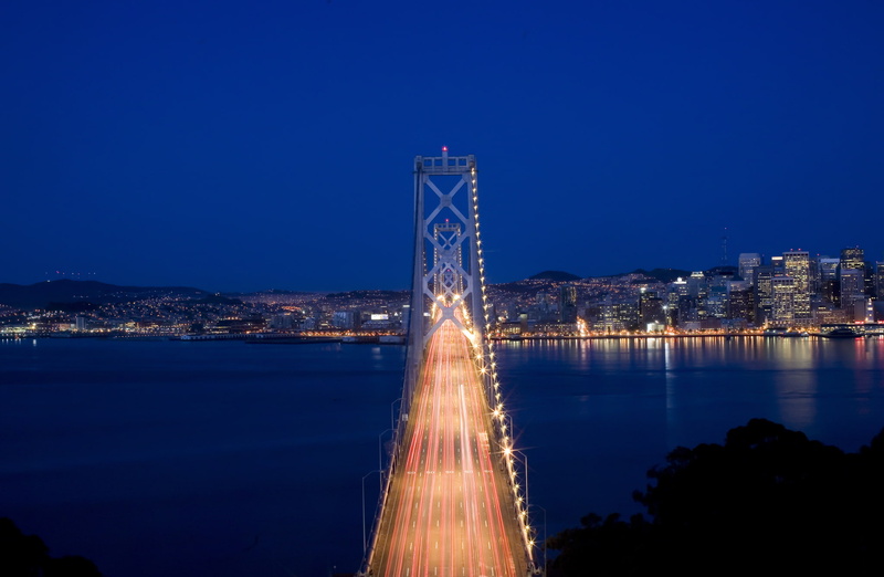 San Francisco, lights, Strait, USA, blue, traffic, the sky, bridge, the city, movement, CA, excerpt, lighting, night, 1080P
