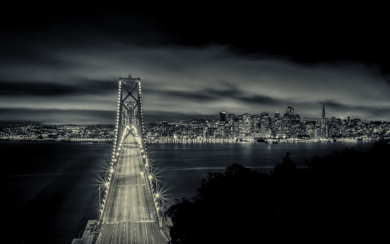 Bay Bridge, San Francisco, California, 1080P, CA, bridge, lights, night