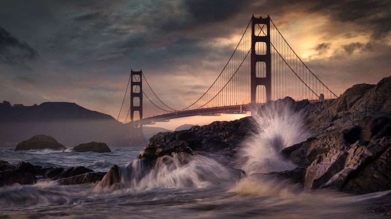 bridge, Golden Gate Bridge, CA, California, stones, Golden Gate Strait ...