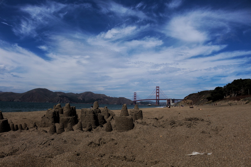 water, outdoors, tranquil scene, mountain, san francisco, built structure, united states, bridge, scenics - nature, baker beach, beauty in nature, day