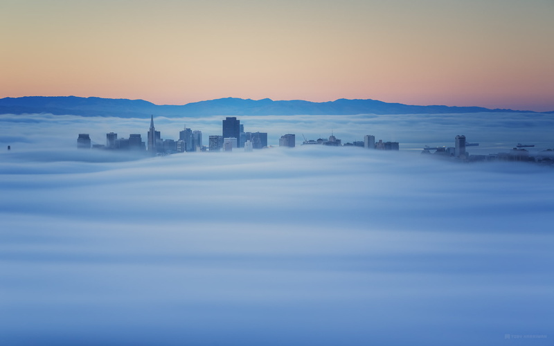 morning, building, CA, dawn, fog, Sausalito, the top, 1080P