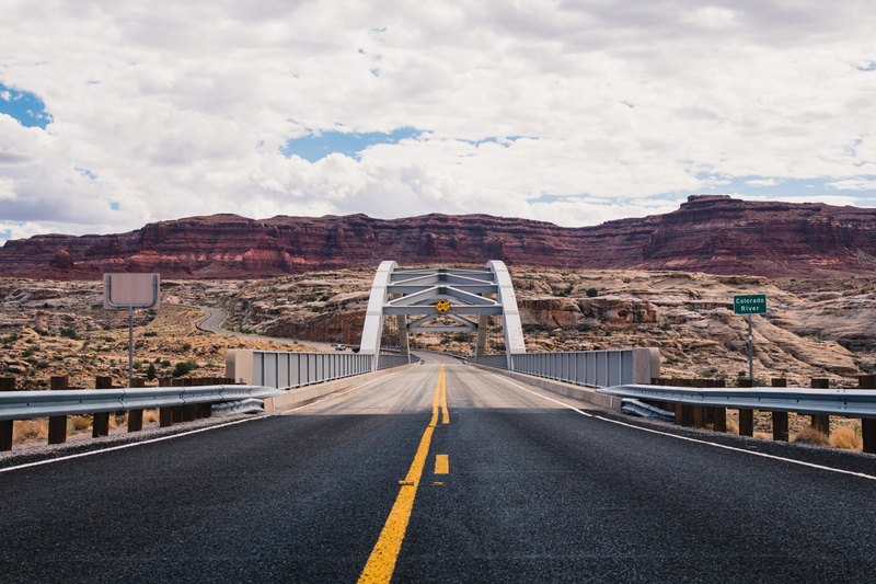 architecture, sky, colorado, bridge, bridge - man made structure, the way forward, road, diminishing perspective, mountain, desert, asphalt, outdoors, dividing line