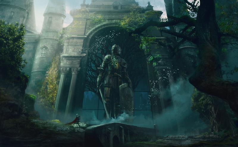 1080P, knight, castle, digital art, gates, statue, fantasy art, artwork