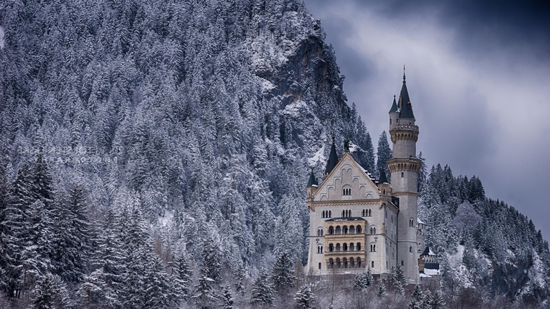 cold temperature, 1080P, gothic style, history, religion, nature landscape winter snow architecture castle tower trees forest rock neuschwanstein castle germany mountain
