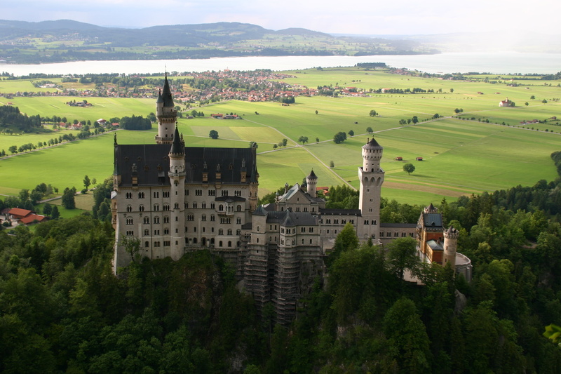 land, castle, neuschwanstein, heritage, growth, residential district, rural scene, high angle view, landscape, architecture, plant, tower, building, environment