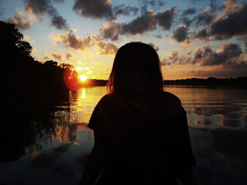 leisure activity, idyllic, afterglow, lake, cloud - sky, woman, silhouette, women, tranquility, orange color, 2K, Water, gilbert, Girl, outdoors, waist up