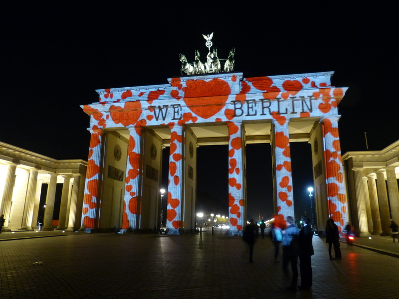 city, tourism, night, berlin, capital, berlin at night, text, darkness, architectural column, communication, facade, lighting, tourist attraction, history