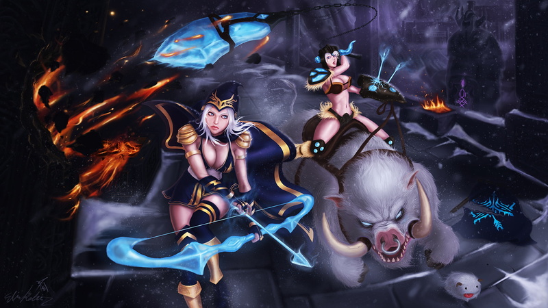 definition, girls, game, fighters, high, video, 1080P, ashe, league, legends, sci, bow, sejuani, fi, attack, arrow