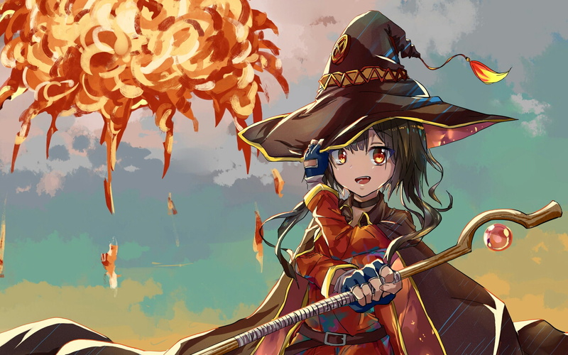 nature, cloud - sky, no people, creativity, sky, red, anime girls, white skin, anime, craft, sculpture, red eyes, representation, hat, day, fan art, outdoors