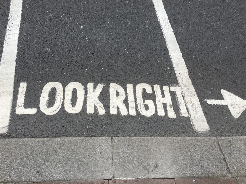 asphalt, high angle view, dublin, pavement, road marking, roadsign, europe, no people, western script, information, paint, sign, road, city, word, text