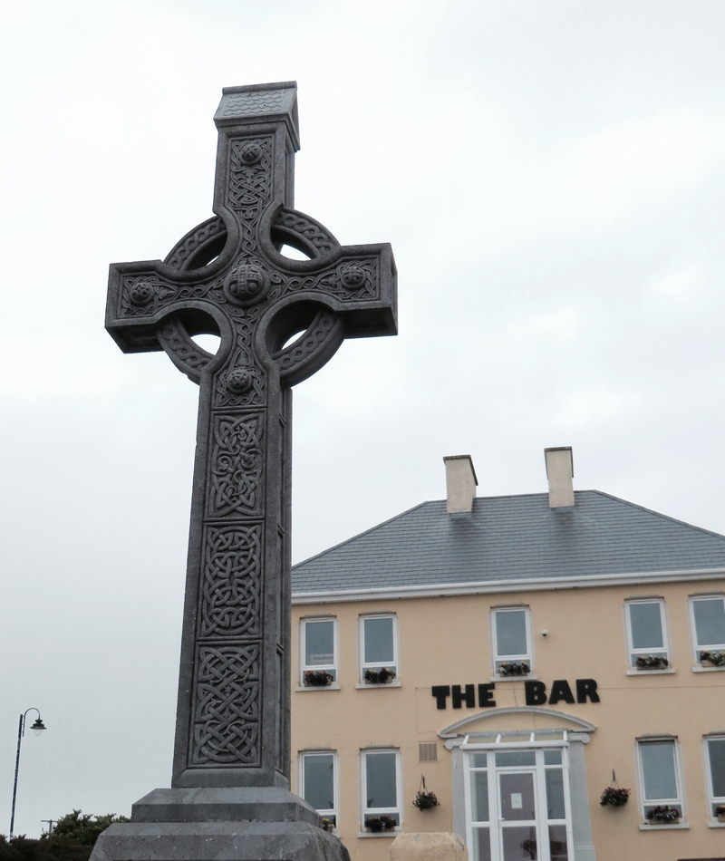 spirituality, art, celtic, architecture, bar, knot, outdoors, place of worship, cloud - sky, inishmore, low angle view, religion, representation, belief