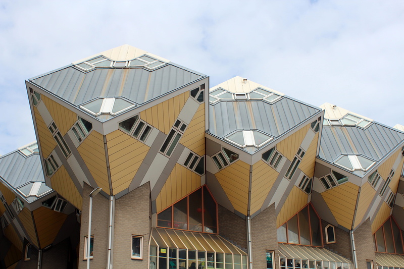 luxury, low angle view, art, city, art building, live, outdoors, day, no people, yellow, square, sky, cloud - sky, roof, glass - material, Askew, rotterdam