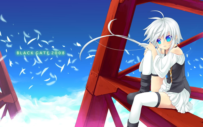 female, anime, gate, hair, white, black, character, 1080P, 1920x1200, dress, black gate