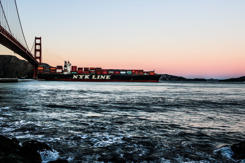 mode of transportation, nature, bridge, sky, snow, ocean, san, transportation, sea, sunset, nautical vessel, container, line, francisco, flowing water