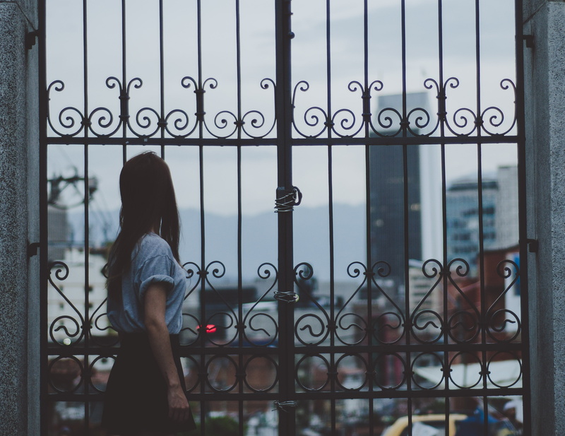 young Adult, indoors, females, 2K, happiness, fashion, s, one Person, metal, balcony, beauty, urban Scene, gate, elegance, building exterior, girl, standing