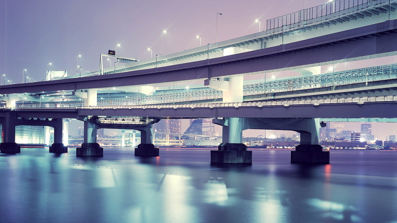 architecture, photography, bridge, city, Tokyo, water, reflection, 1080P, lights, sea, urban, night