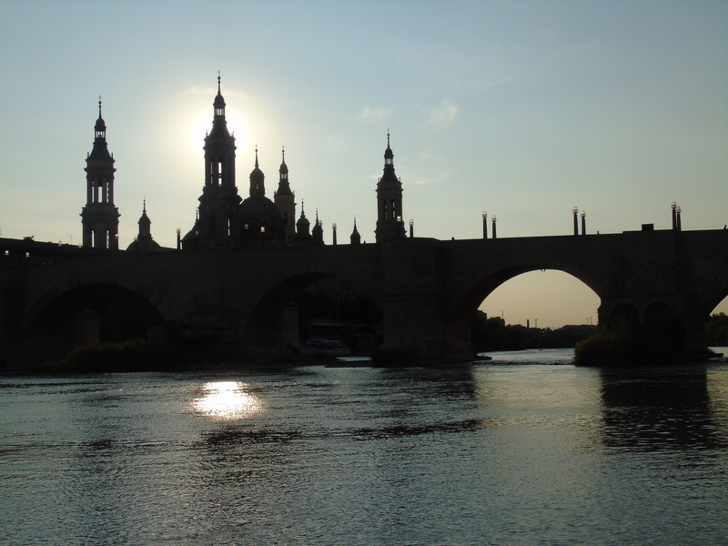 sky, waterfront, spire, structure, pillar, 5K, no people, travel destinations, bridge, saragossa, spain, city, horizon, connection, bridge - man made structure