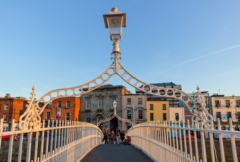 building exterior, bridge, architecture, ireland, people, europe, tourism, railing, travel destinations, built structure, sky, street, travel, building