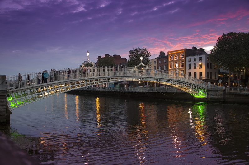 bridge - man made structure, irish, outdoors, dusk, built structure, water, cloud - sky, sunset, bridge, reflection, travel destinations, arch bridge, night