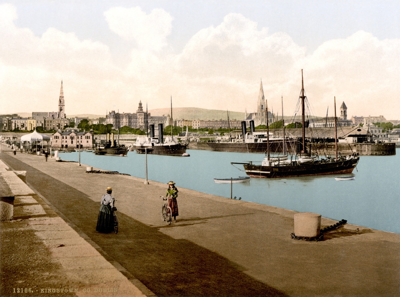 transportation, dún laoghaire, Port, architecture, dublin, City, Dublin, cloud - sky, sailboat, water, travel, nautical vessel, 2K, 1895, photochrom, real people