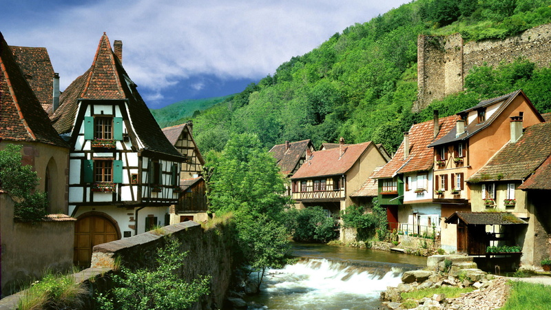 built Structure, residential district, rural Scene, tourism, France, flowing water, houses, old, travel Destinations, brown, ancient, outdoors, landscape