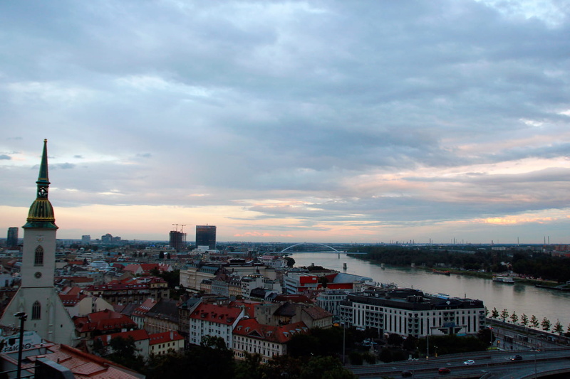 landmark, urban, slovakia, no people, tourism, built structure, high angle view, tower, 720P, nature, sunset, cityscape, cloud - sky, bratislava, sky