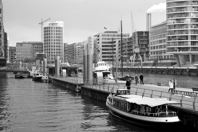 bridge, group of people, building, passenger craft, sky, b w, travel, waterfront, connection, mode of transportation, urban landscape, water, harbour museum