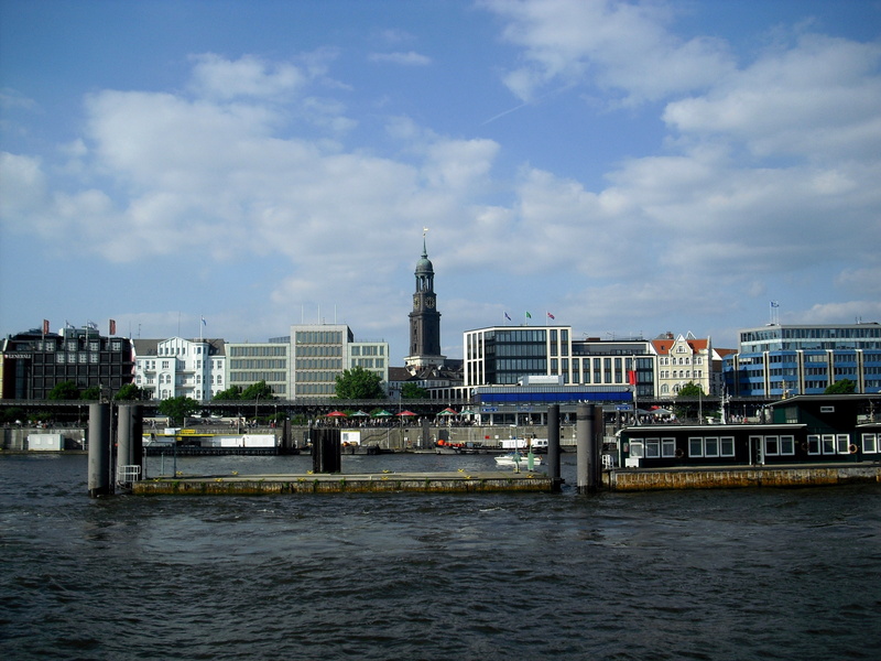 spire, waterfront, sky, city, st michaelis, water, modern, skyscraper, cityscape, financial district, cloud - sky, nature, tall - high, office building exterior
