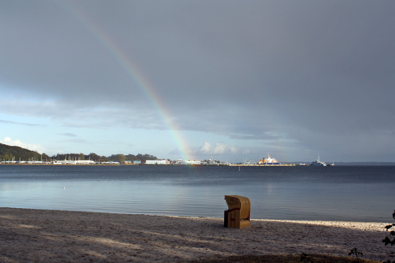 nature, harbor, meditation, beach chair, rainbow, outdoors, marina, architecture, eckernförde, chillout, relaxation, sea of joy, 4K, cloud - sky, mood