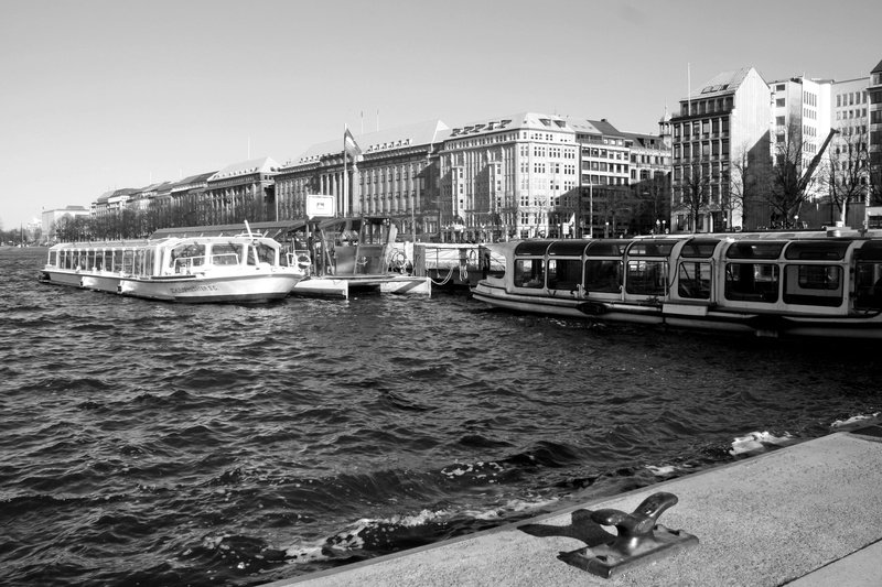 clear sky, architecture, building exterior, waterfront, water, moored, travel, port motifs, alster, hamburgensien, nature, ballindamm, yacht, mode of transportation