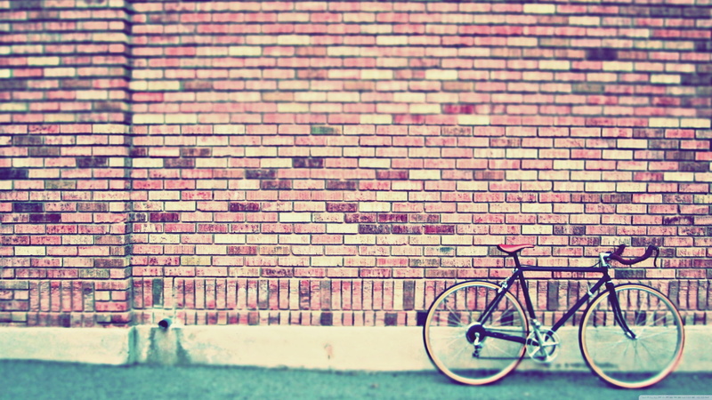outdoors, wall, 4K, blurred, bicycle, bricks