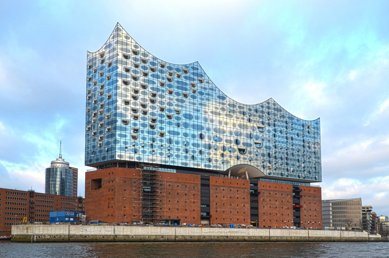 hamburg, concrete, concert hall, tower, opera, 4K, facade, cloud - sky, elphi, city, brown, modern, built structure, elbe philharmonic hall, hanseatic city