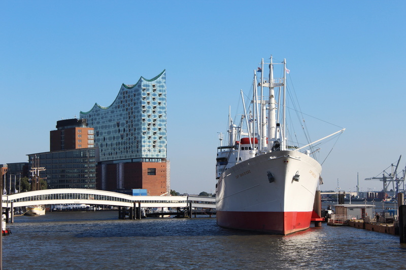pier, north sea, sailboat, modern, elbe philharmonic hall, day, mode of transportation, transportation, ship, sailing vessel, building, hanseatic city