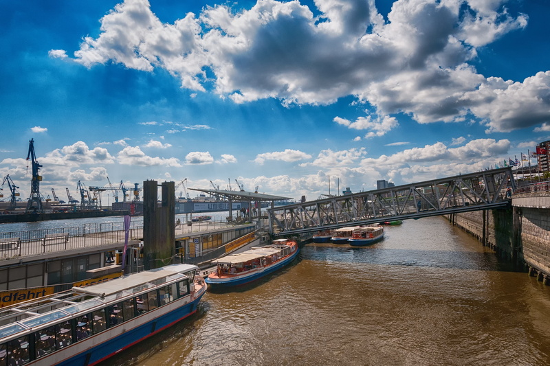hamburg port, nautical vessel, building exterior, travel, hamburg landungsbrücken, passenger craft, travel destinations, bridge - man made structure, hanseatic city