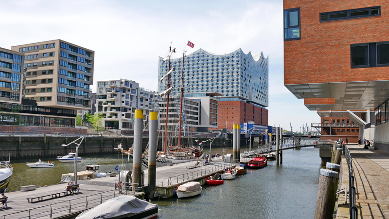 elbe philharmonic hall, bridge, hamburg skyline, architecture, day, Elbe, passenger craft, maritime, landmark, water, outdoors, skyscraper, residential district