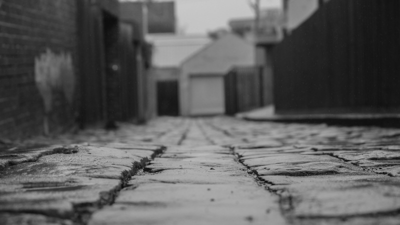 house, alley, architecture, road, melbourne, lane, building exterior, day, monochrome photography, monochrome, selective focus, direction, empty, city