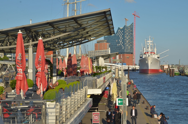 4K, harbor, elbe, hanseatic city, day, crane - construction machinery, transportation, built structure, pier, architecture, machinery, canal, sunlight