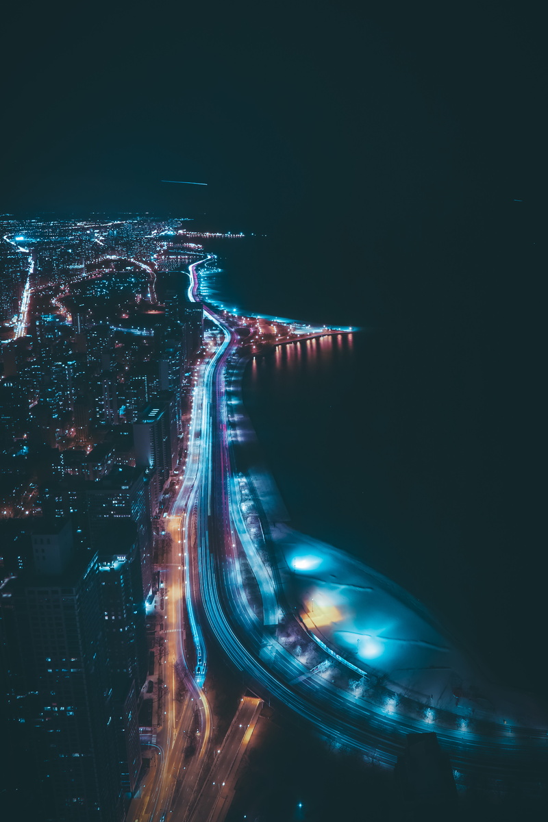 landscape, street, motion, light, nature, city life, transportation, city, buildings, speed, outdoors, light trail, lights, birds eye view, blurred motion