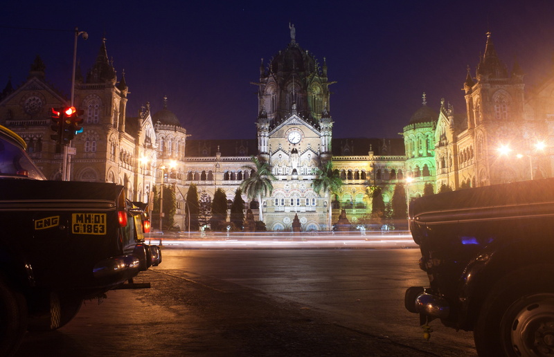 religion, cst, motion, built structure, tower, clock, near, transportation, illuminated, street, mumbai, parked, asia, city, mode of transportation, night